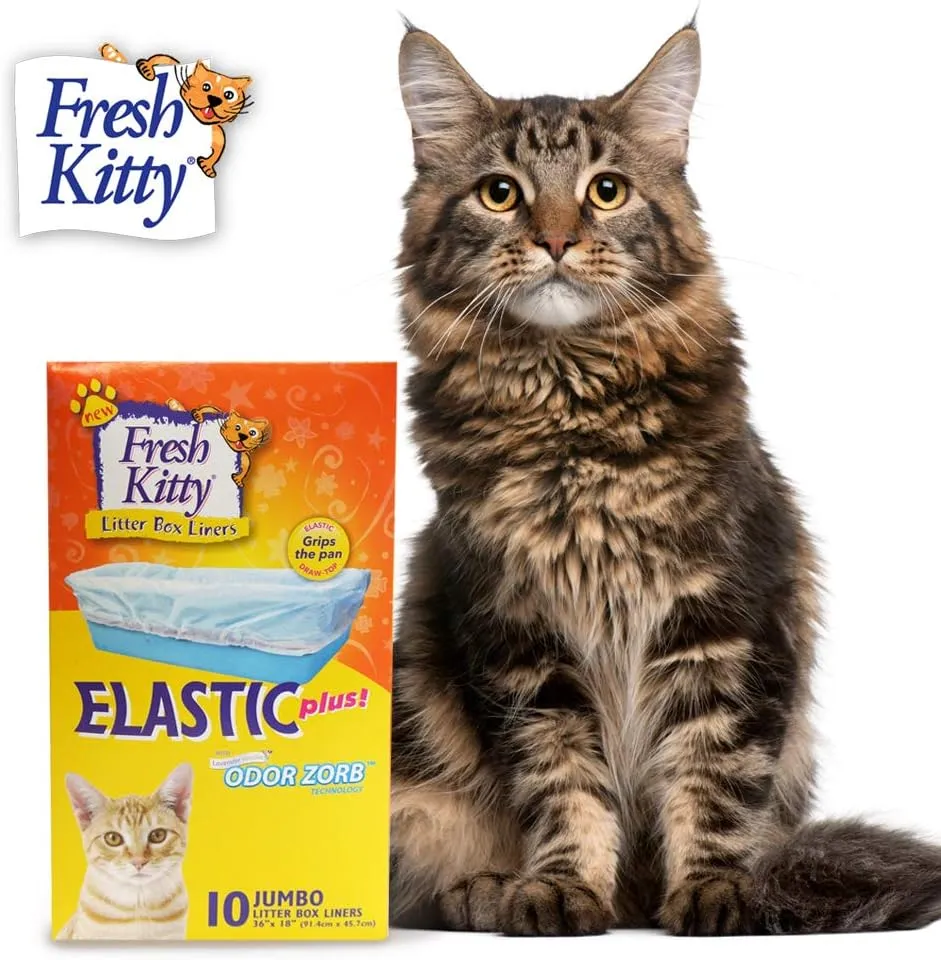10 Count Fresh Kitty Litter Box Liners Durable, Easy Clean Up Elastic Jumbo Scented Odor Zorb Litter Pan Box Liners, Bags for Pet Cats