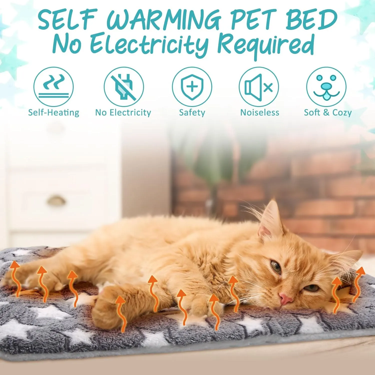 2 Pack Self Warming Cat Mat Self Heating Pad Bed Reversible Machine Washable Reflects Body Heat Warm Thermal Pet Pad Crate Blanket for Feral and Indoor Cat(Star,20'' X 30'')