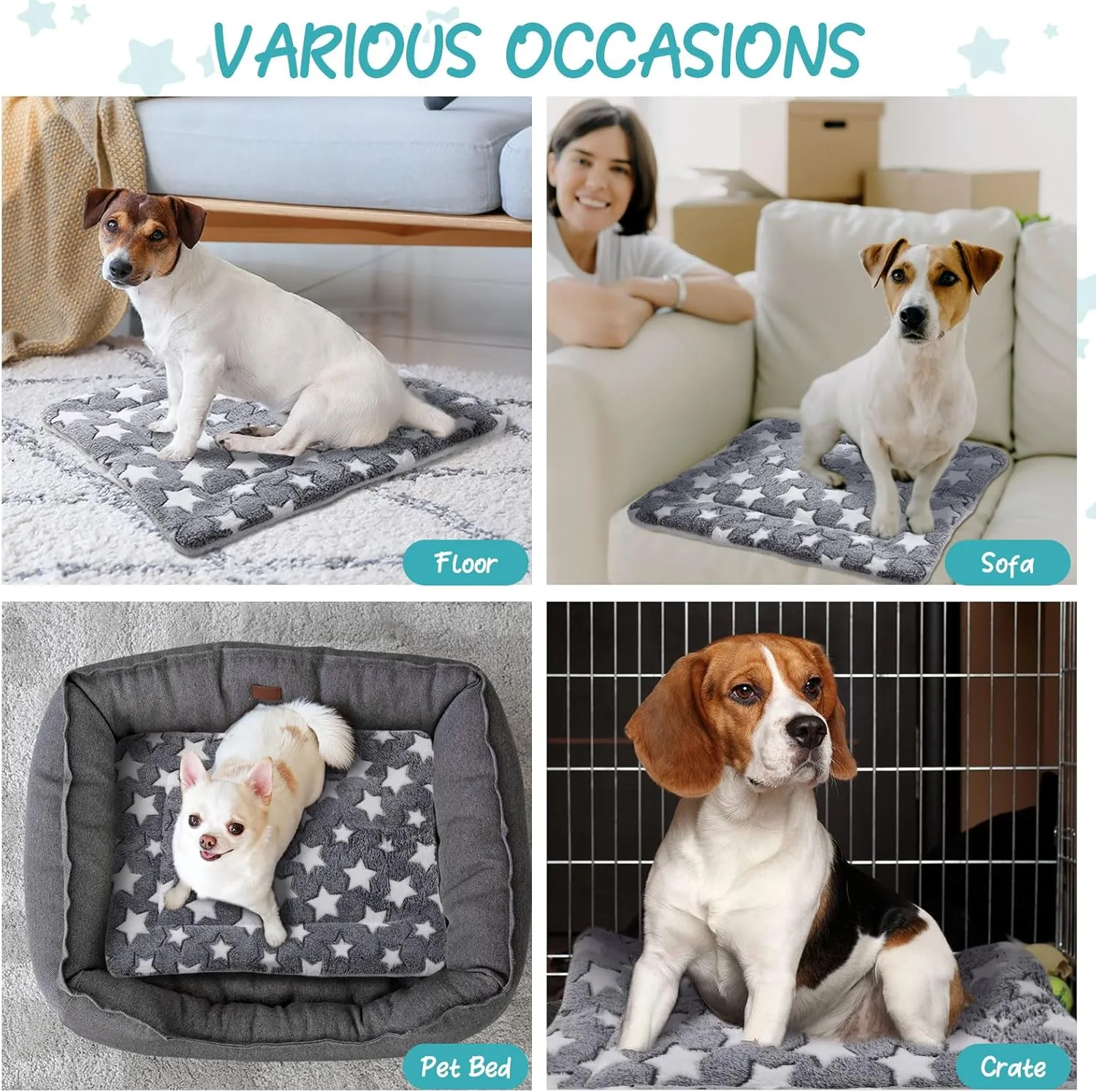 2 Pack Self Warming Cat Mat Self Heating Pad Bed Reversible Machine Washable Reflects Body Heat Warm Thermal Pet Pad Crate Blanket for Feral and Indoor Cat(Star,20'' X 30'')