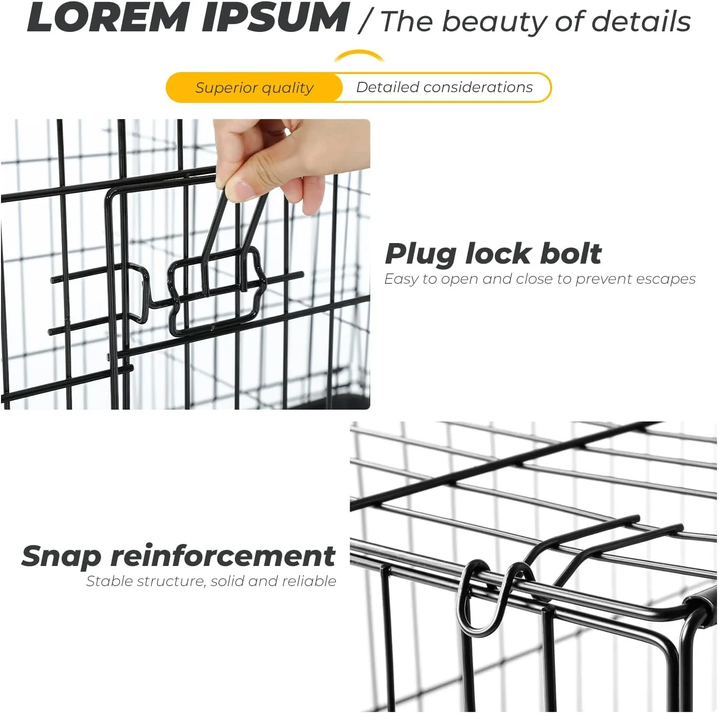 42 Inches Dog Crate Large Foldable Dog Kennel Metal Wire Pet Dog Cage with Double-Door Leak-Proof Tray Divider Panel and Handle for Dog Cat Pet,Black 42X30X27