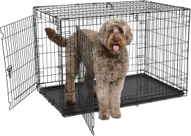 42 Inches Dog Crate Large Foldable Dog Kennel Metal Wire Pet Dog Cage with Double-Door Leak-Proof Tray Divider Panel and Handle for Dog Cat Pet,Black 42X30X27