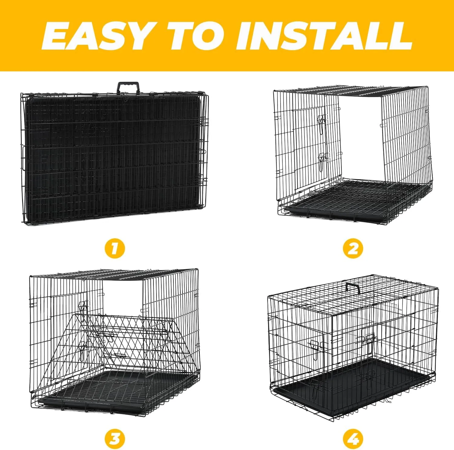42 Inches Dog Crate Large Foldable Dog Kennel Metal Wire Pet Dog Cage with Double-Door Leak-Proof Tray Divider Panel and Handle for Dog Cat Pet,Black 42X30X27