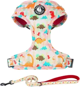 Adjustable Dog Harness and Leash Set for Girl Air Mesh Dog Vest Harness 5Ft Dog Training Leash with Soft Handle Pet Escape Proof for Small Medium Large Dogs (Dinosaur, L)