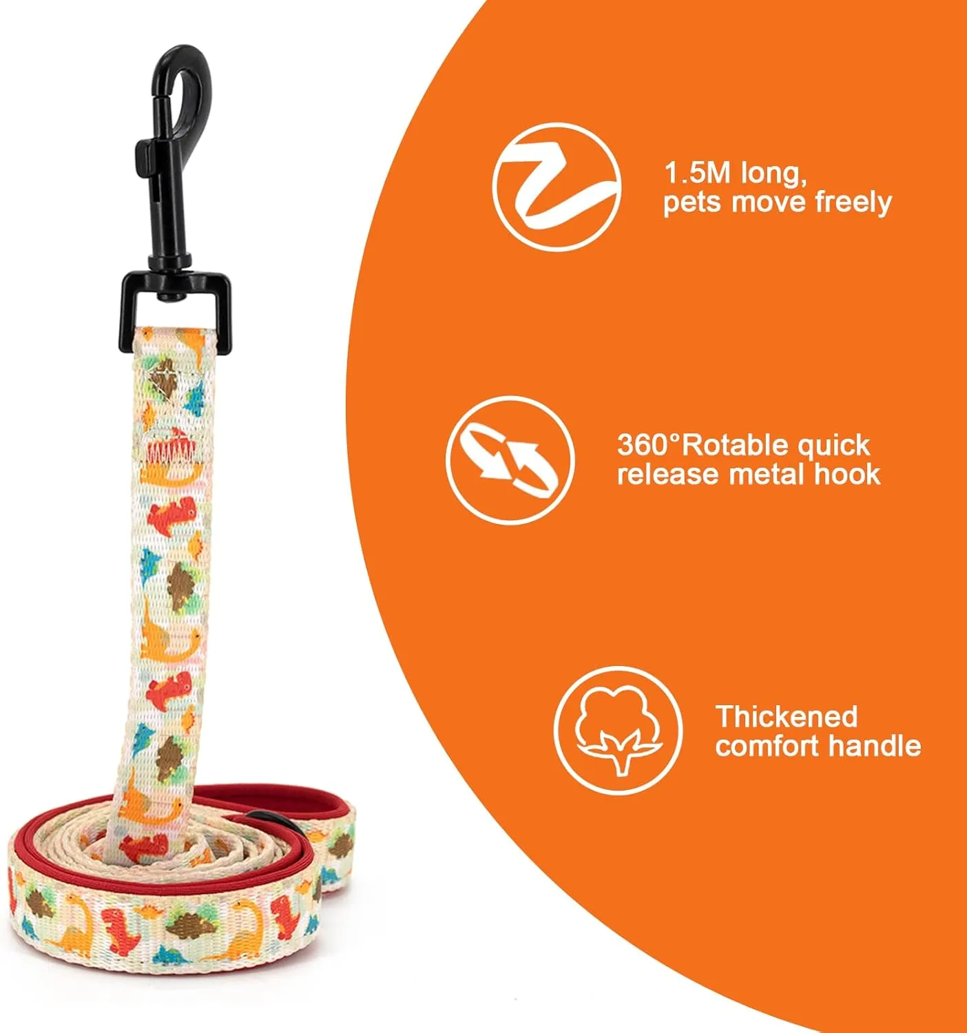 Adjustable Dog Harness and Leash Set for Girl Air Mesh Dog Vest Harness 5Ft Dog Training Leash with Soft Handle Pet Escape Proof for Small Medium Large Dogs (Dinosaur, L)