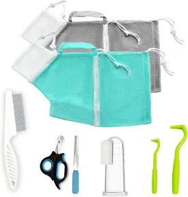 Adjustable Multifunctional Anti-Bite Cat Shower Bag, Mesh Cat Bathing Bag Set, Grey and Green, Care Tools Included