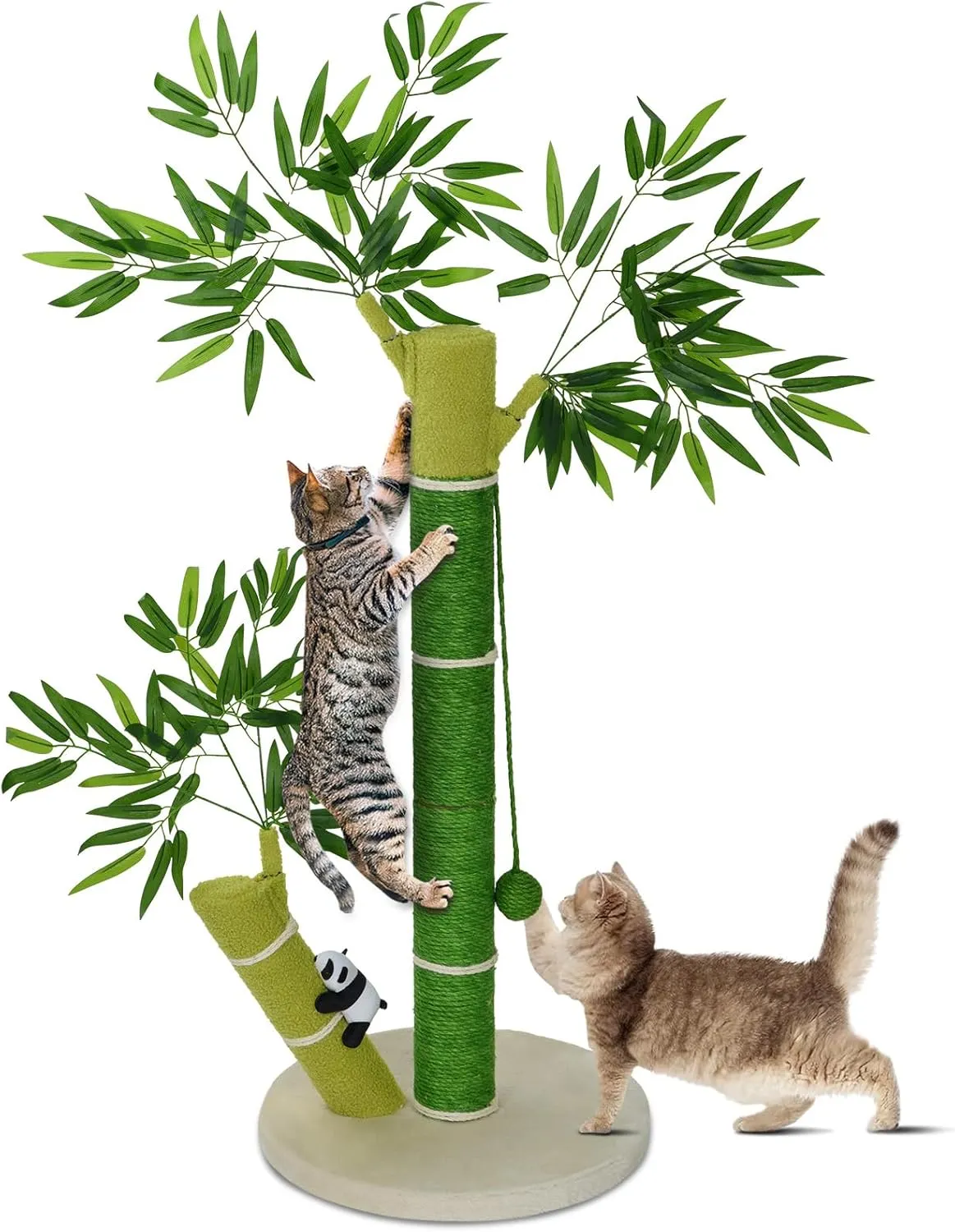 AiQInu 33'' Tall Cat Scratching Post for Large Cats and Kitten, Nature Sisal Cat Scratchers for Indoor Cats with DanglingToy Ball and Cute 3D Panda Adult Cat Tree with Bamboo Shape