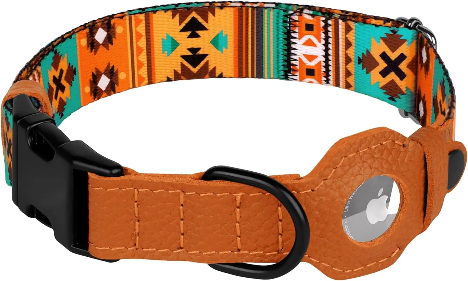AirTag Dog Collar with Metal Buckle - Soft Leather Printed Nylon Dog Collar with Apple AirTag Holder - Cute Tracking GPS Pet Collars for Girl Boy Small Large Dogs (XS, 9"-12" Neck Fit, Southwest)