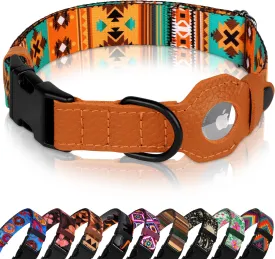 AirTag Dog Collar with Metal Buckle - Soft Leather Printed Nylon Dog Collar with Apple AirTag Holder - Cute Tracking GPS Pet Collars for Girl Boy Small Large Dogs (XS, 9"-12" Neck Fit, Southwest)