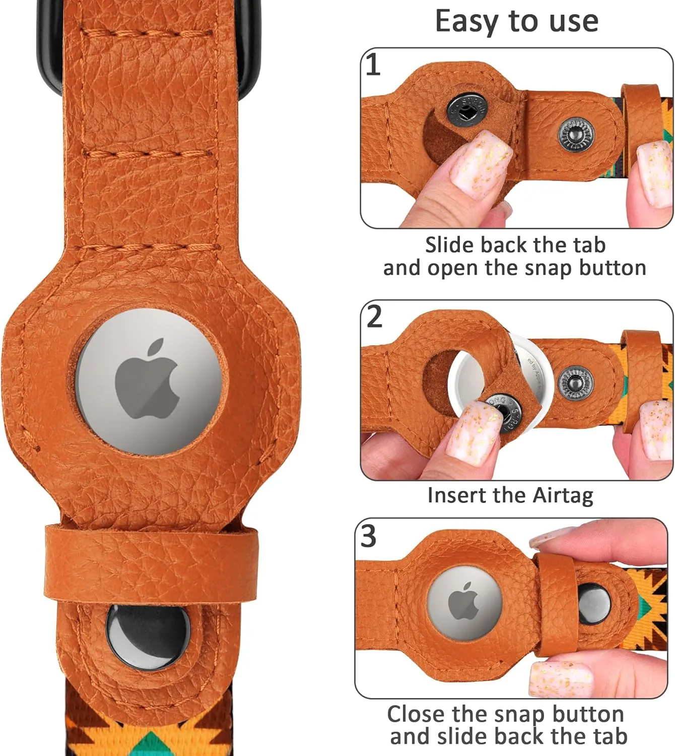 AirTag Dog Collar with Metal Buckle - Soft Leather Printed Nylon Dog Collar with Apple AirTag Holder - Cute Tracking GPS Pet Collars for Girl Boy Small Large Dogs (XS, 9"-12" Neck Fit, Southwest)