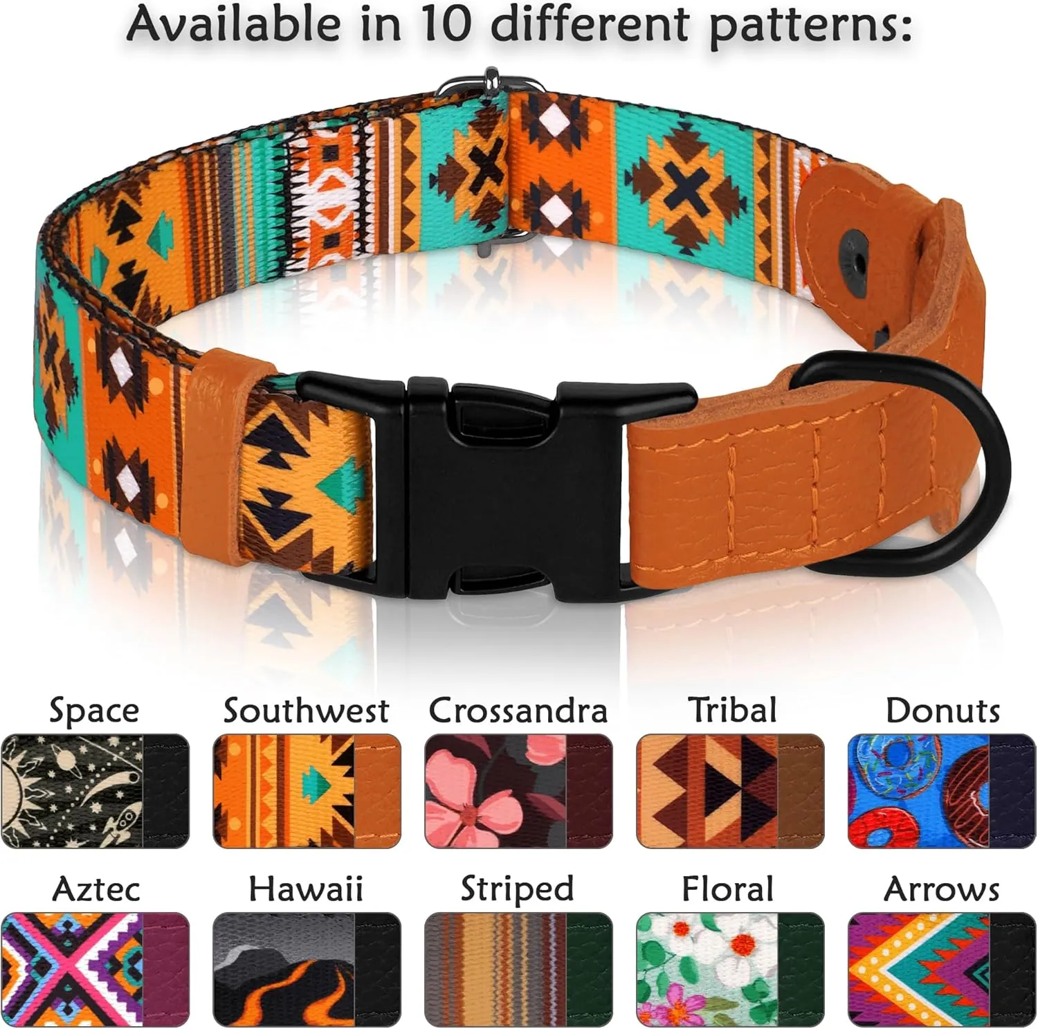 AirTag Dog Collar with Metal Buckle - Soft Leather Printed Nylon Dog Collar with Apple AirTag Holder - Cute Tracking GPS Pet Collars for Girl Boy Small Large Dogs (XS, 9"-12" Neck Fit, Southwest)