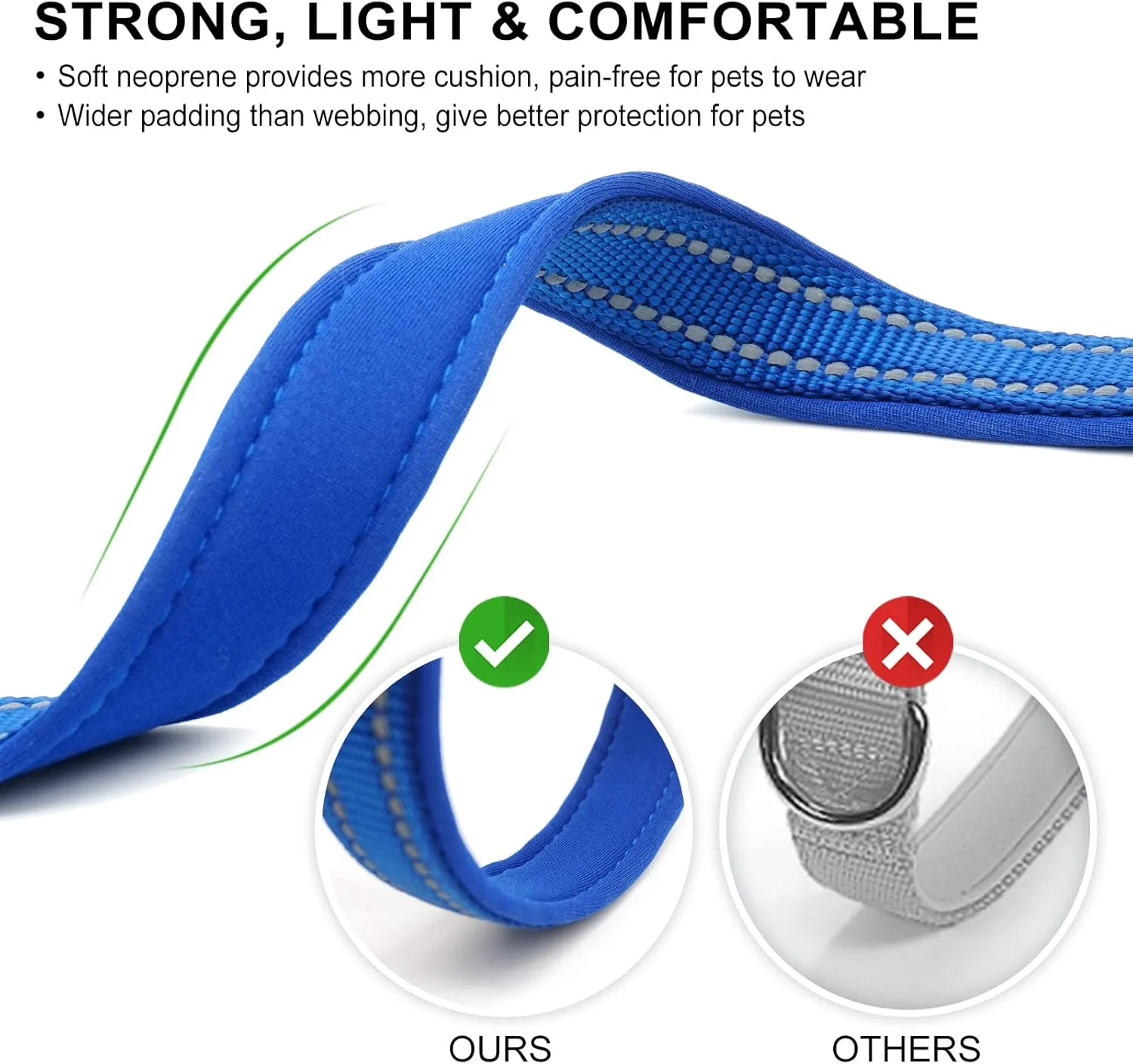 azuza Reflective Dog Collar,Soft Neoprene Padded Pet Collar with ID Tag Ring,Adjustable for Small Dogs,Royal Blue,S