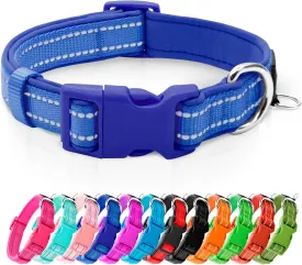 azuza Reflective Dog Collar,Soft Neoprene Padded Pet Collar with ID Tag Ring,Adjustable for Small Dogs,Royal Blue,S