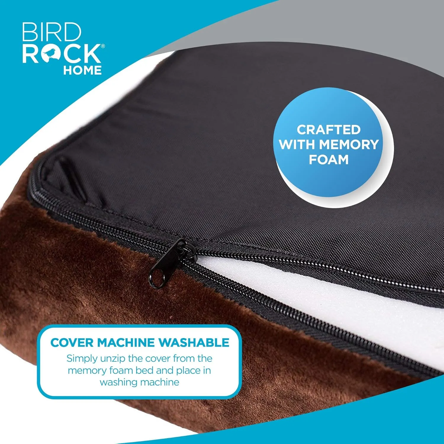 BIRDROCK HOME 2" Memory Foam Dog Beds - Ultra Soft Plush Pet Bed - Removable Cover - Pet - Crate Bed (40 X 26, Brown)