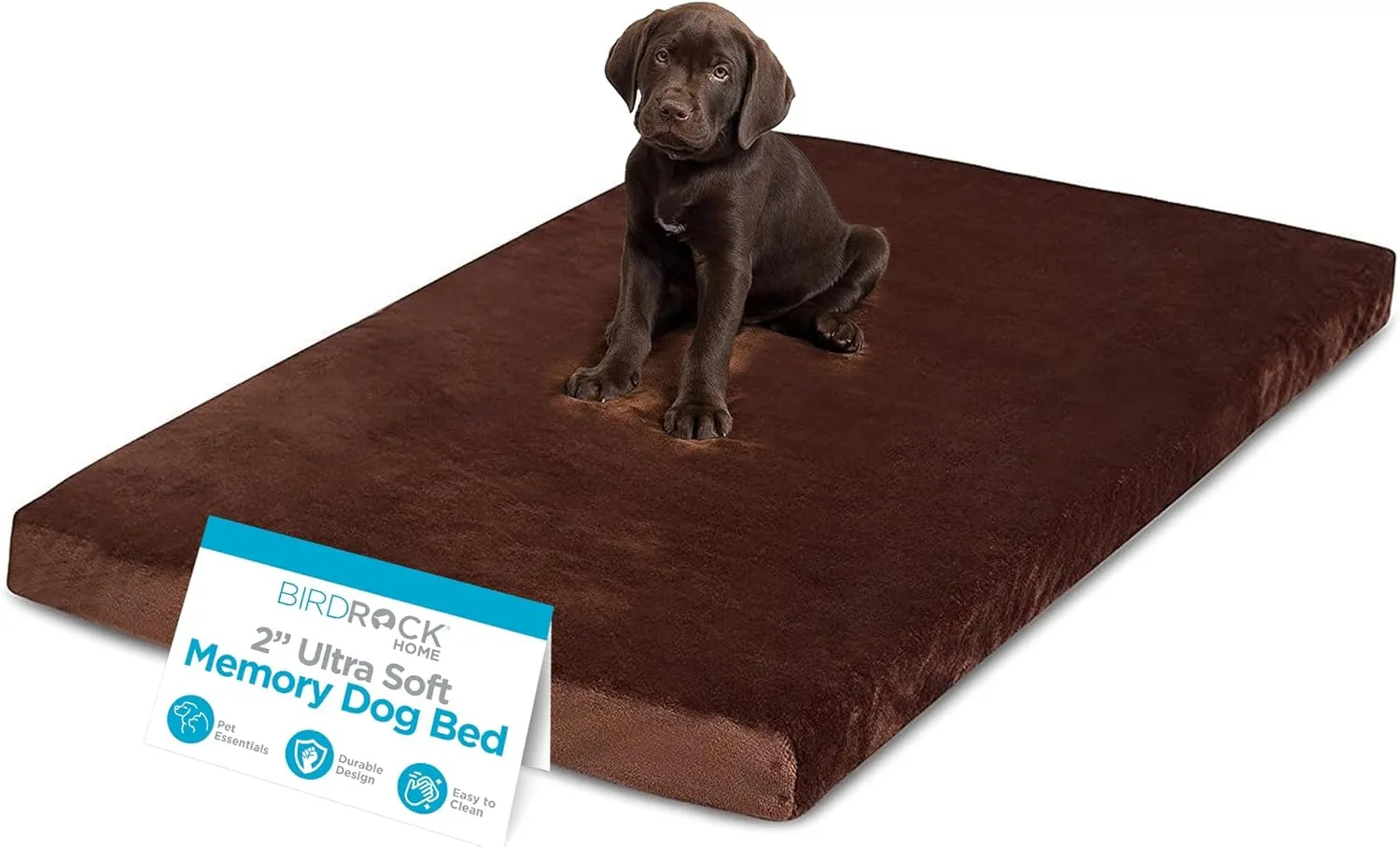 BIRDROCK HOME 2" Memory Foam Dog Beds - Ultra Soft Plush Pet Bed - Removable Cover - Pet - Crate Bed (40 X 26, Brown)