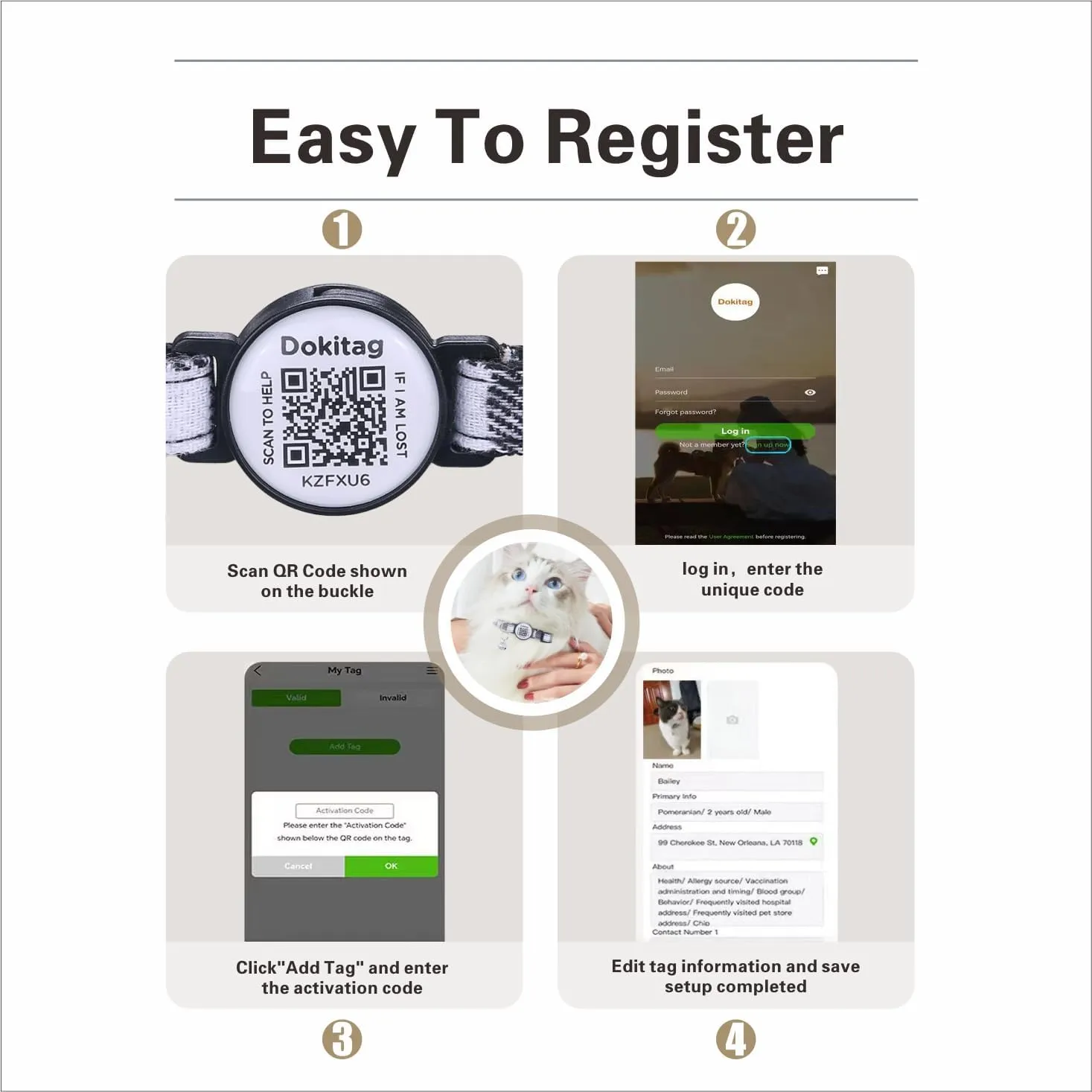 Cat Collar Breakaway with QR Code Name Tag,Collar with Bell and ID TagScan QR Receive Instant Pet Location Alert Email (Blue)