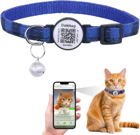 Cat Collar Breakaway with QR Code Name Tag,Collar with Bell and ID TagScan QR Receive Instant Pet Location Alert Email (Blue)
