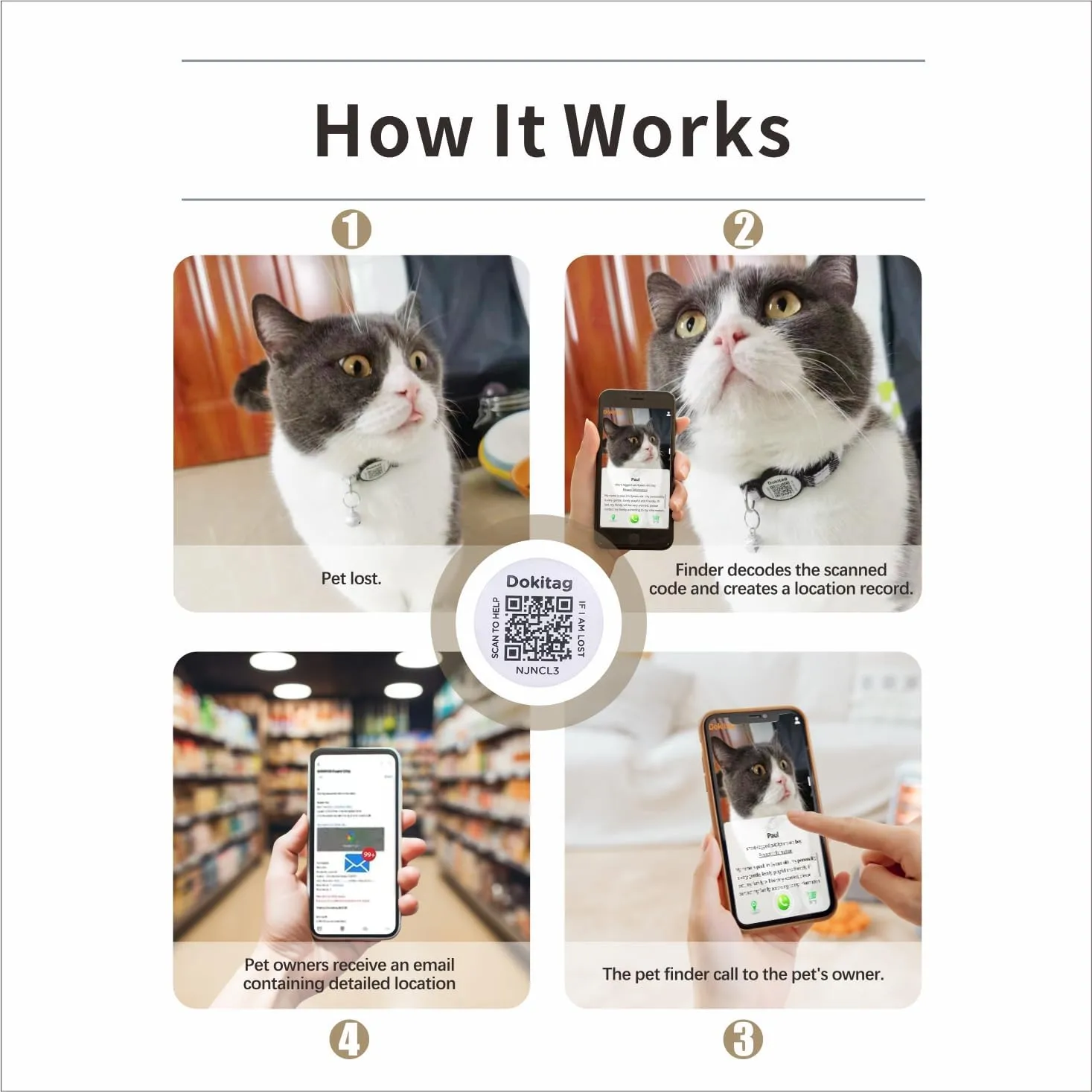 Cat Collar Breakaway with QR Code Name Tag,Collar with Bell and ID TagScan QR Receive Instant Pet Location Alert Email (Blue)