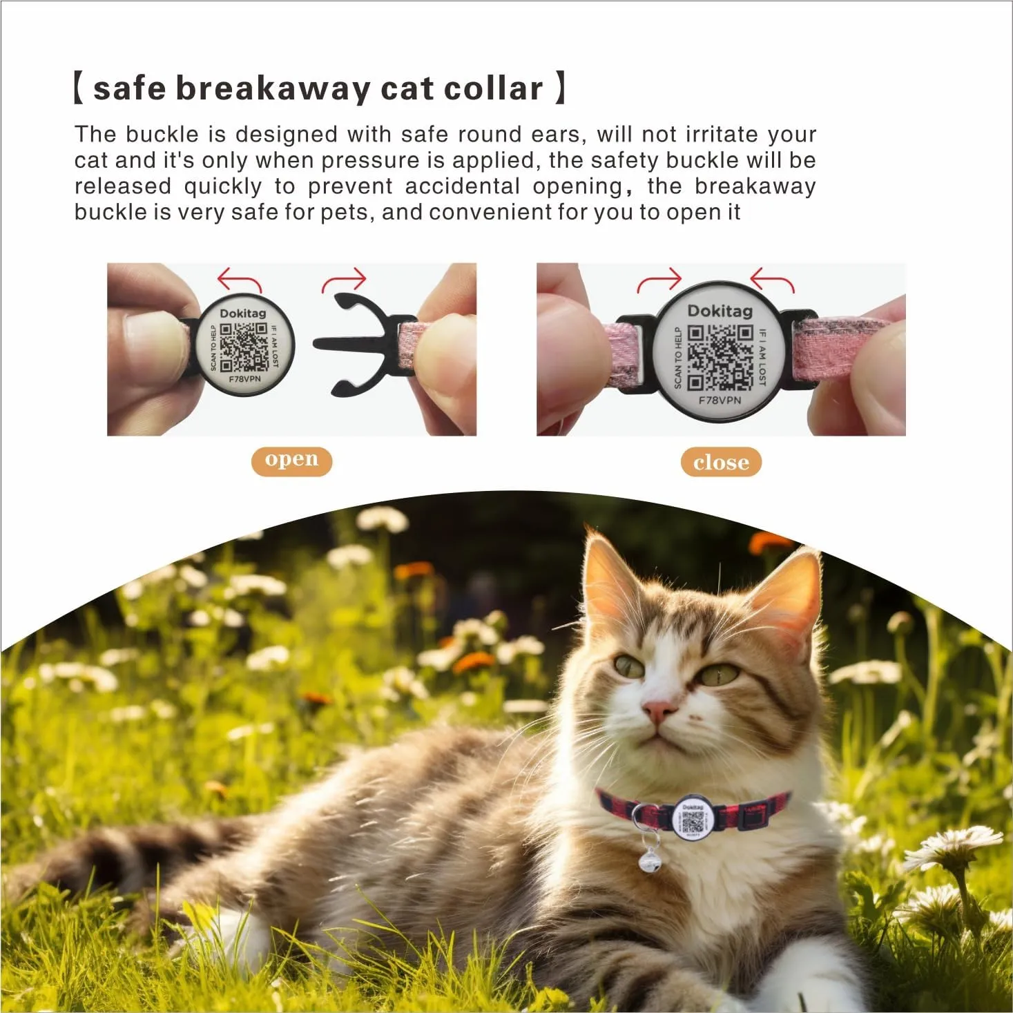Cat Collar Breakaway with QR Code Name Tag,Collar with Bell and ID TagScan QR Receive Instant Pet Location Alert Email (Blue)