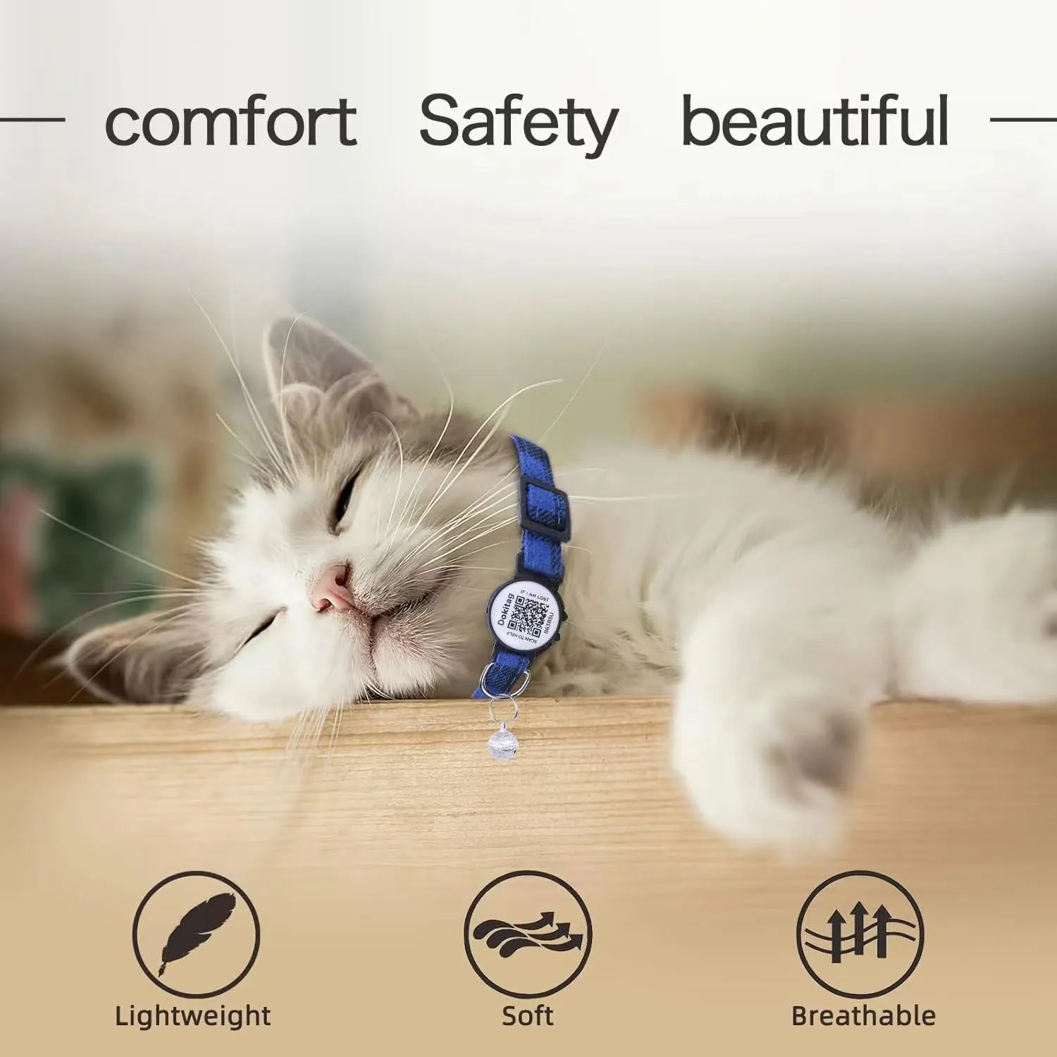 Cat Collar Breakaway with QR Code Name Tag,Collar with Bell and ID TagScan QR Receive Instant Pet Location Alert Email (Blue)