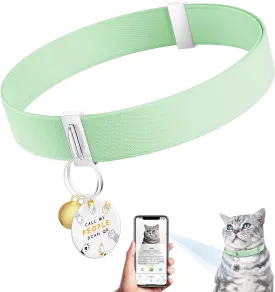 Cat Collar with Bell for Girl & Boy Cats - Non Breakaway Stretch Elastic Quick Release, Lightweight Kitten Collar, Adjustable & Durable Pet Accessories, Gifts for Cat Lovers, Green