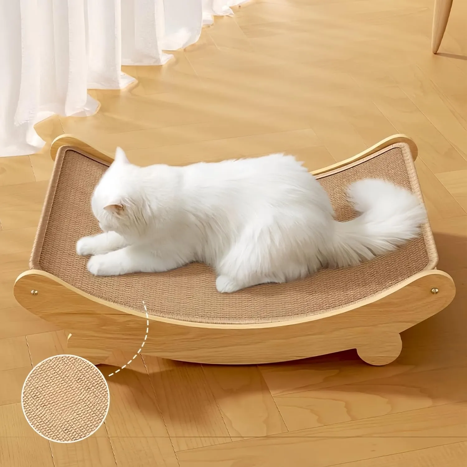 Cat Scratcher Bed, Sisal Cat Scratching Hammock for Indoor Cats Sisal Chair, Scratching Post Scratching Mat, Cat Scratch Pad, Cats Scratcher Lounge, Wooden Cat Furniture(Large)