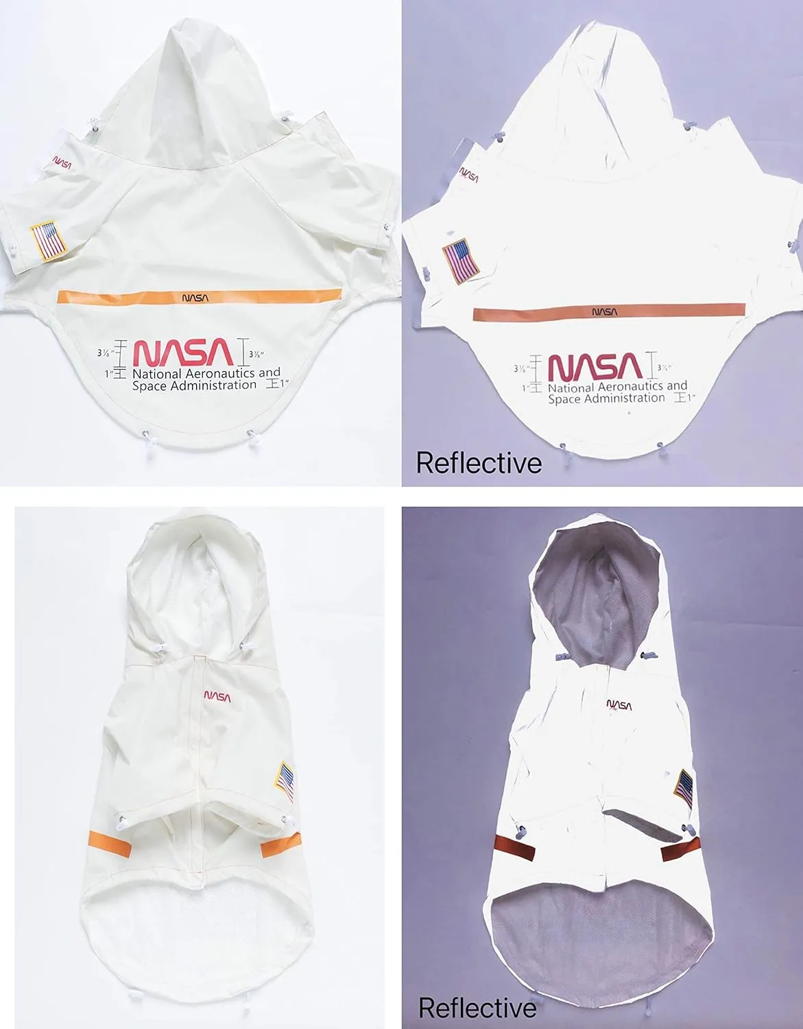 ChoChoCho NASA Dog Raincoats - Reflective Rain Jacket Water Proof, Dog Stylish Streetwear Outfit for Small Medium Large Puppies & Cats (White, 4XL)