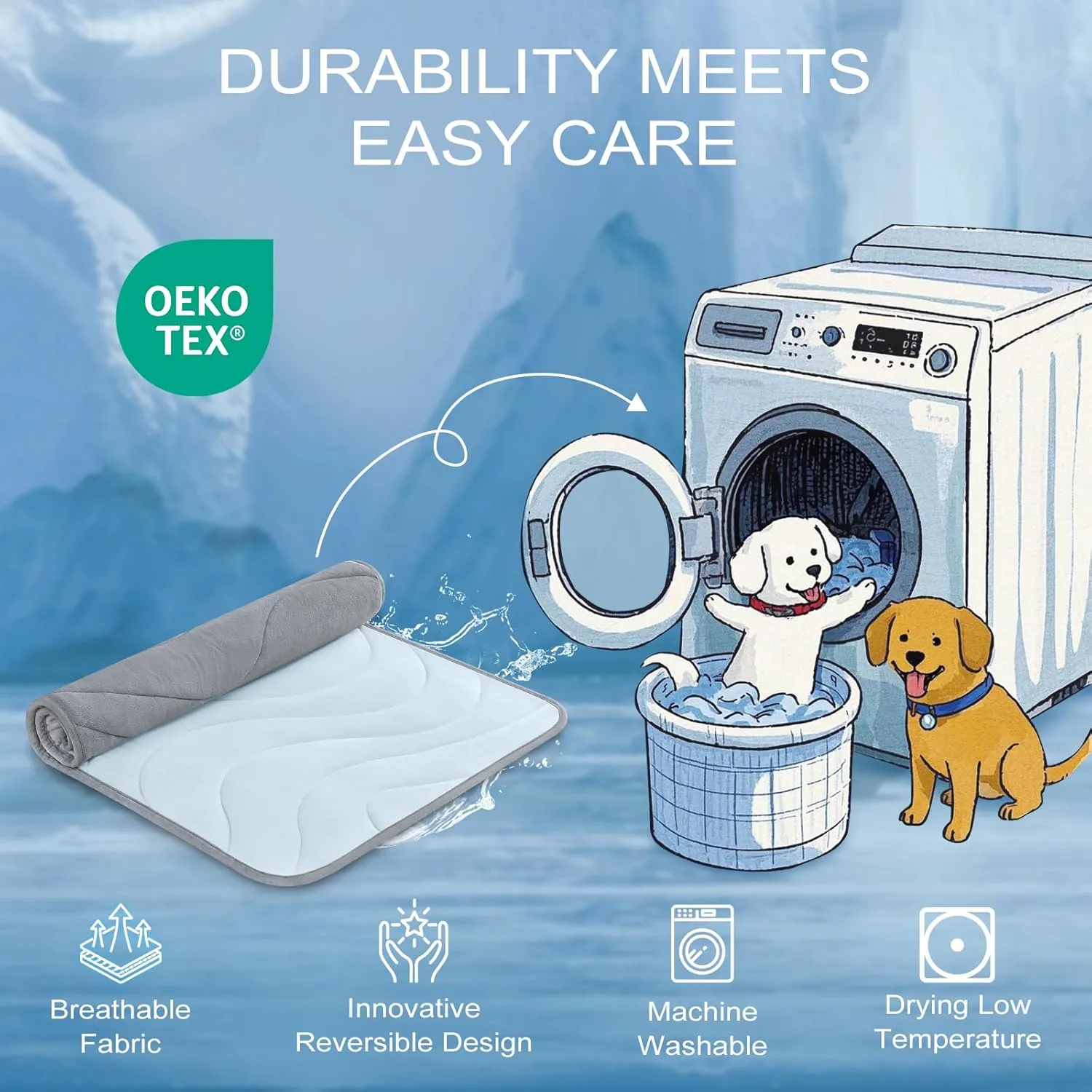Cozyide Dog Cooling Mat, Medium Cooling Mat for Dogs, Reversible Pad for Dog, 36" L x 23" W,Ocean Blue