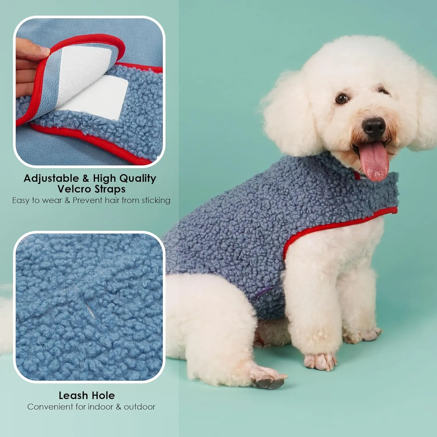 Cyeollo Reversible Sherpa Fleece Dog Jacket - Warm Winter Coats for Small Dogs, Blue XL