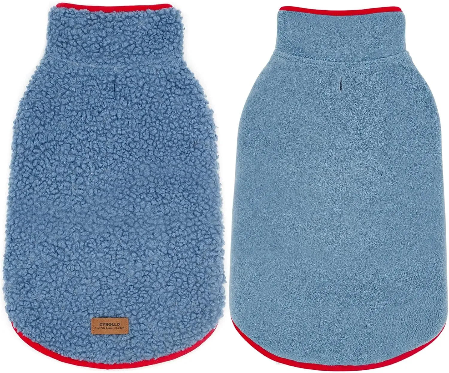 Cyeollo Reversible Sherpa Fleece Dog Jacket - Warm Winter Coats for Small Dogs, Blue XL