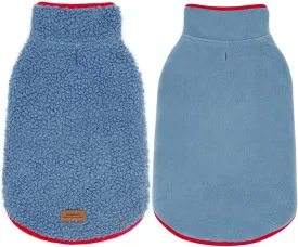 Cyeollo Reversible Sherpa Fleece Dog Jacket - Warm Winter Coats for Small Dogs, Blue XL