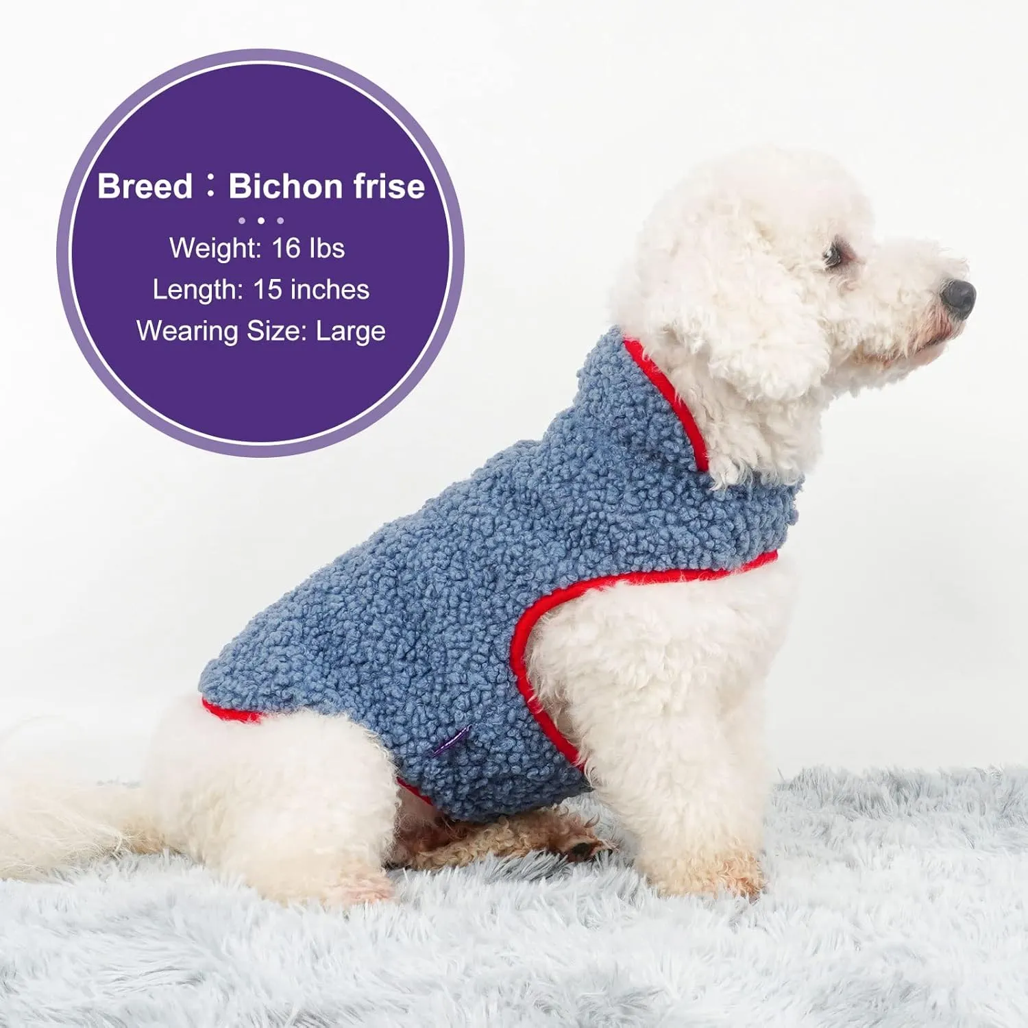Cyeollo Reversible Sherpa Fleece Dog Jacket - Warm Winter Coats for Small Dogs, Blue XL