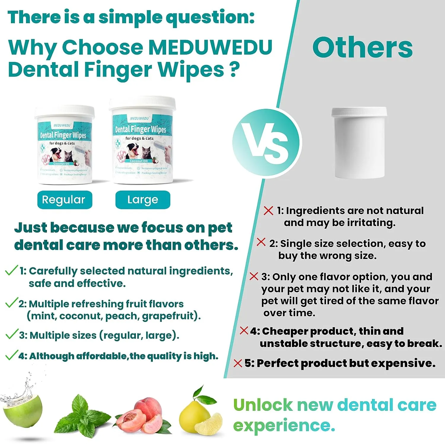 Dental Care Finger Wipes 120 Counts,Teeth Cleaning Finger Wipes for Dogs & Cats,Reduces Plaque & Supports Oral Freshness,Unscented