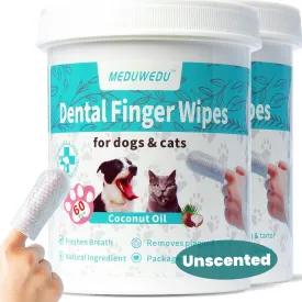 Dental Care Finger Wipes 120 Counts,Teeth Cleaning Finger Wipes for Dogs & Cats,Reduces Plaque & Supports Oral Freshness,Unscented