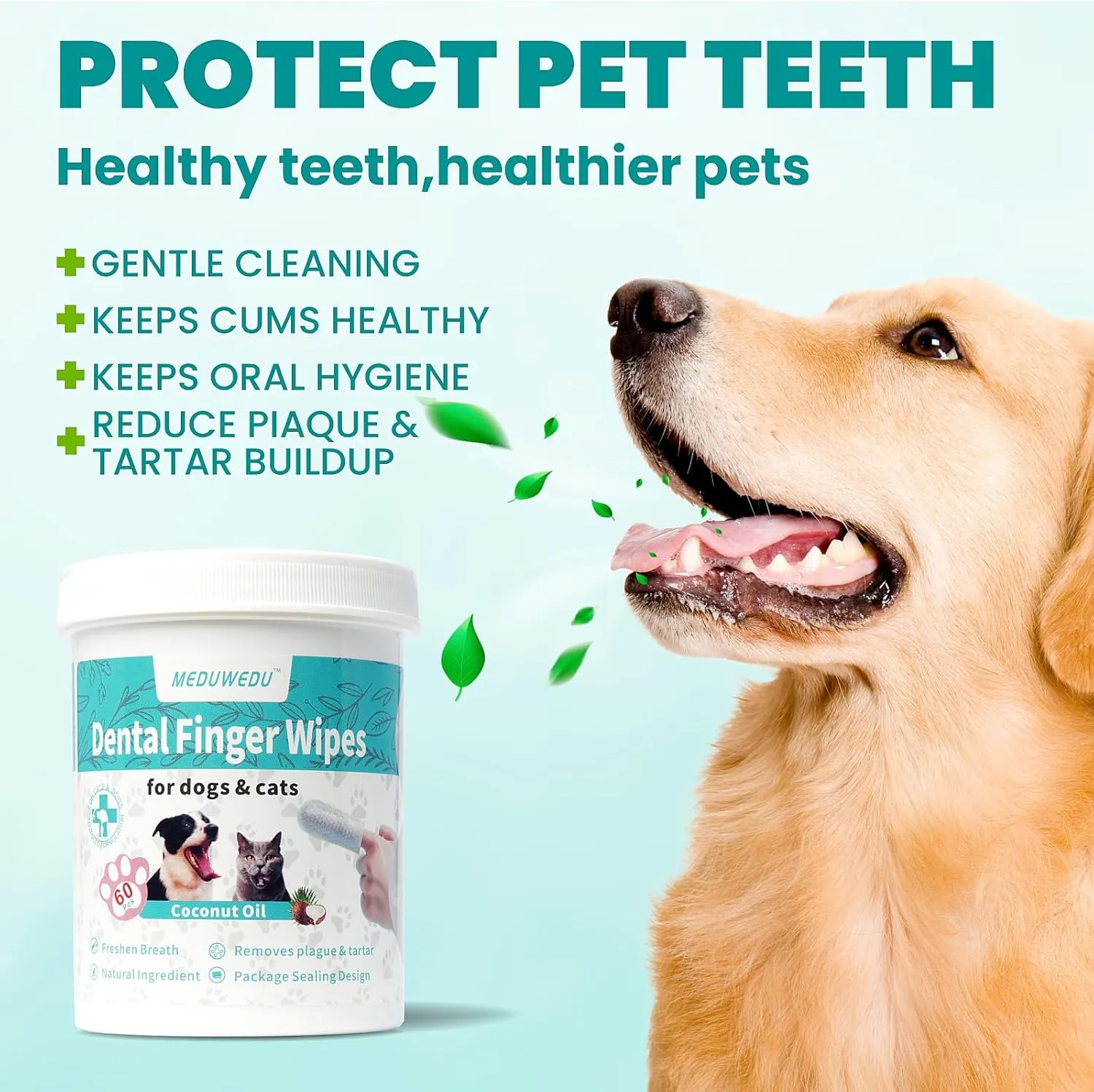 Dental Care Finger Wipes 120 Counts,Teeth Cleaning Finger Wipes for Dogs & Cats,Reduces Plaque & Supports Oral Freshness,Unscented