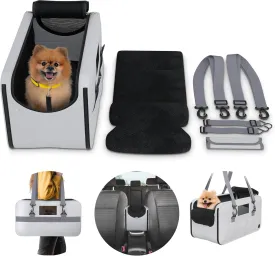 Dog Car Seat for Small Dogs - Foldable, 35kg Max Load, Adjustable Straps, Floor Pad, Safety Leash, Side Pockets, Booster Seat & Carrier for Travel