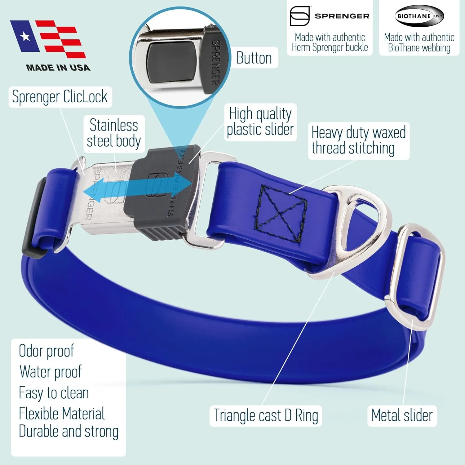 Dogline Biothane Waterproof Dog Collar with Herm Sprenger Stainless Steel Quick Release Buckle  Heavy Duty Tactical Durable Collar for Dogs  Comfortable and Safe Pet Collar W 3/4" L 12-19" Blueberry