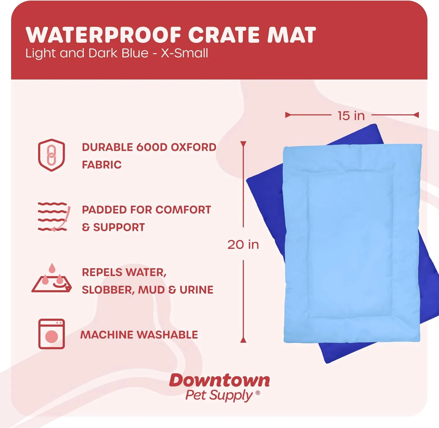 Downtown Pet Supply Dog Crate Mat, X-Small, Light and Dark Blue, Waterproof, Ripstop Nylon Fabric, Chew Proof, Machine Washable