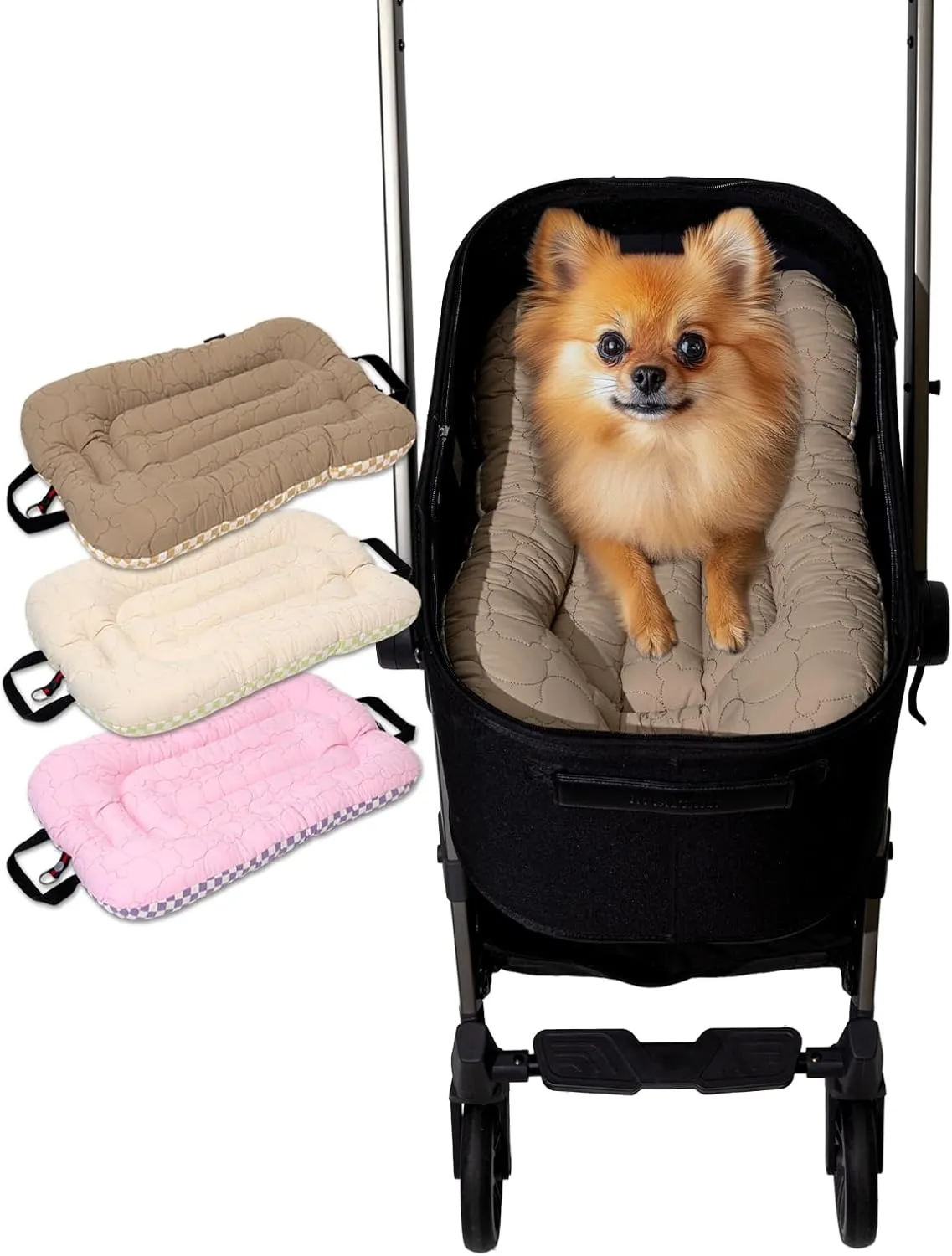 Easy Wash Dog Stroller Mat, Durable Orthopedic Cushion for Dogs & Cats, Ergonomic Pad for Pet Cart, Ideal Pet Stroller Accessories & Pads for Comfortable Rides (Beige Walnut, L)