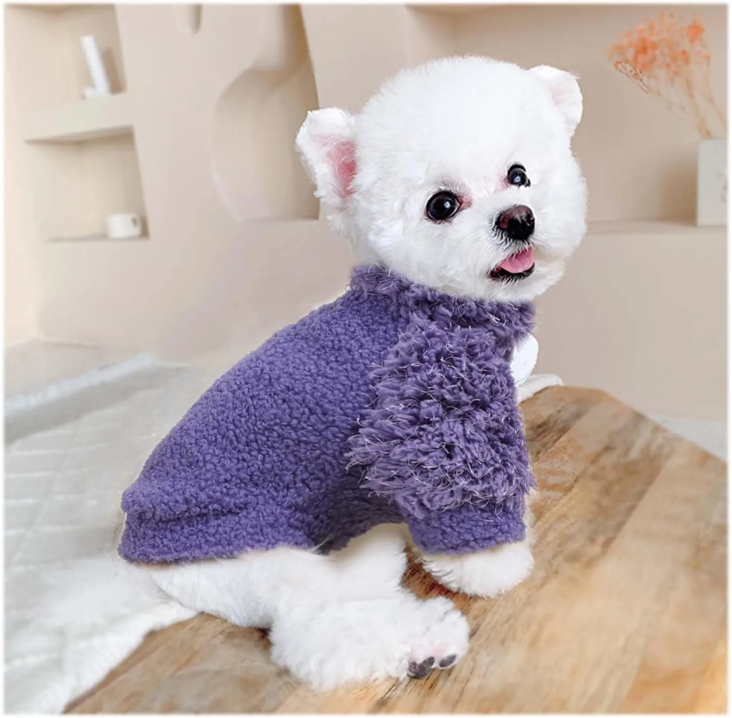 Fleece Dog Sweater Purple Pullover Dog Sweaters for Small Dogs Girl Boy Soft Dog Jacket Lightweight T-Shirt Pet Clothes Dog Coats for Small Dogs Chihuahua Clothes Cat Sweater