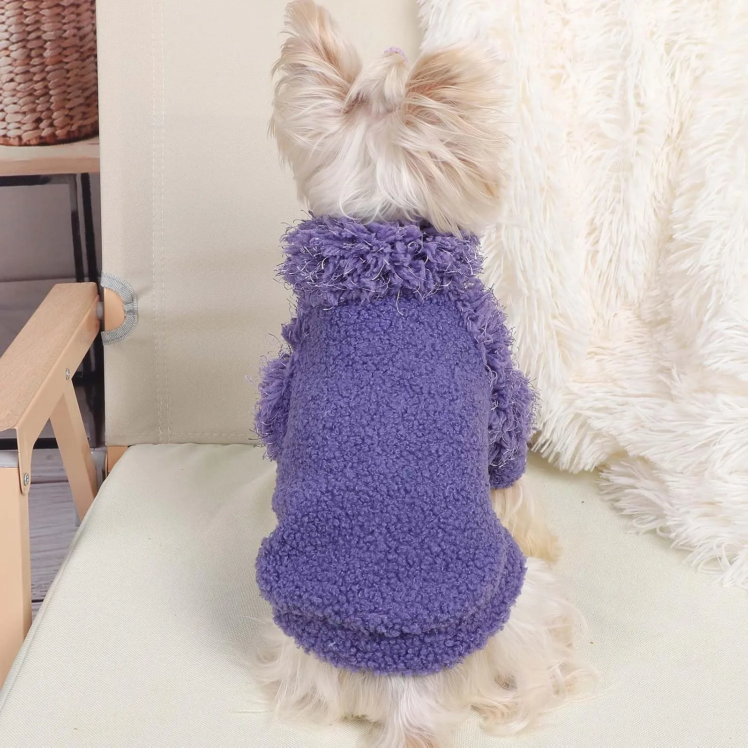 Fleece Dog Sweater Purple Pullover Dog Sweaters for Small Dogs Girl Boy Soft Dog Jacket Lightweight T-Shirt Pet Clothes Dog Coats for Small Dogs Chihuahua Clothes Cat Sweater