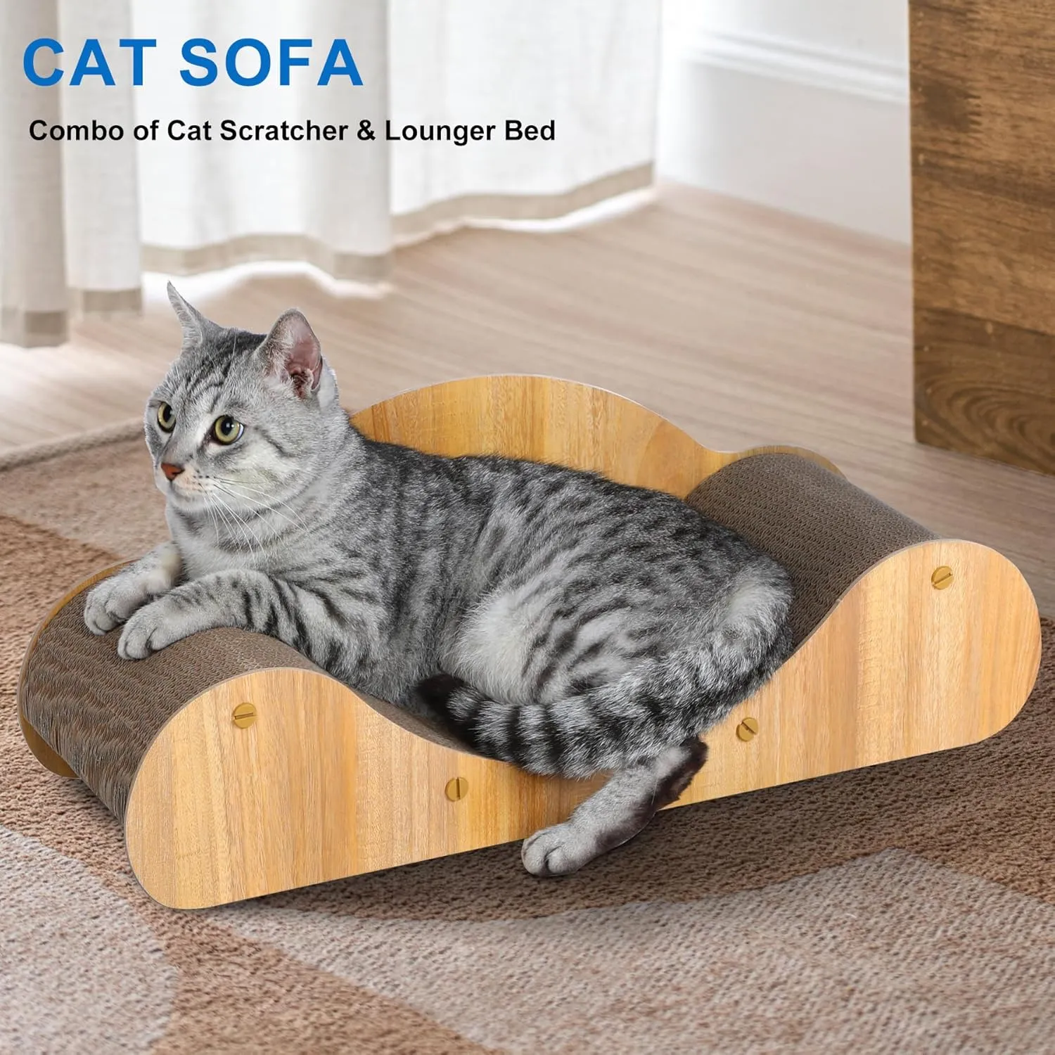 FluffyDream Cat Scratcher Cardboard, Scratching Pad House Bed Furniture Protector, Infinity Shape, Curved (Wood, Round Sofa)