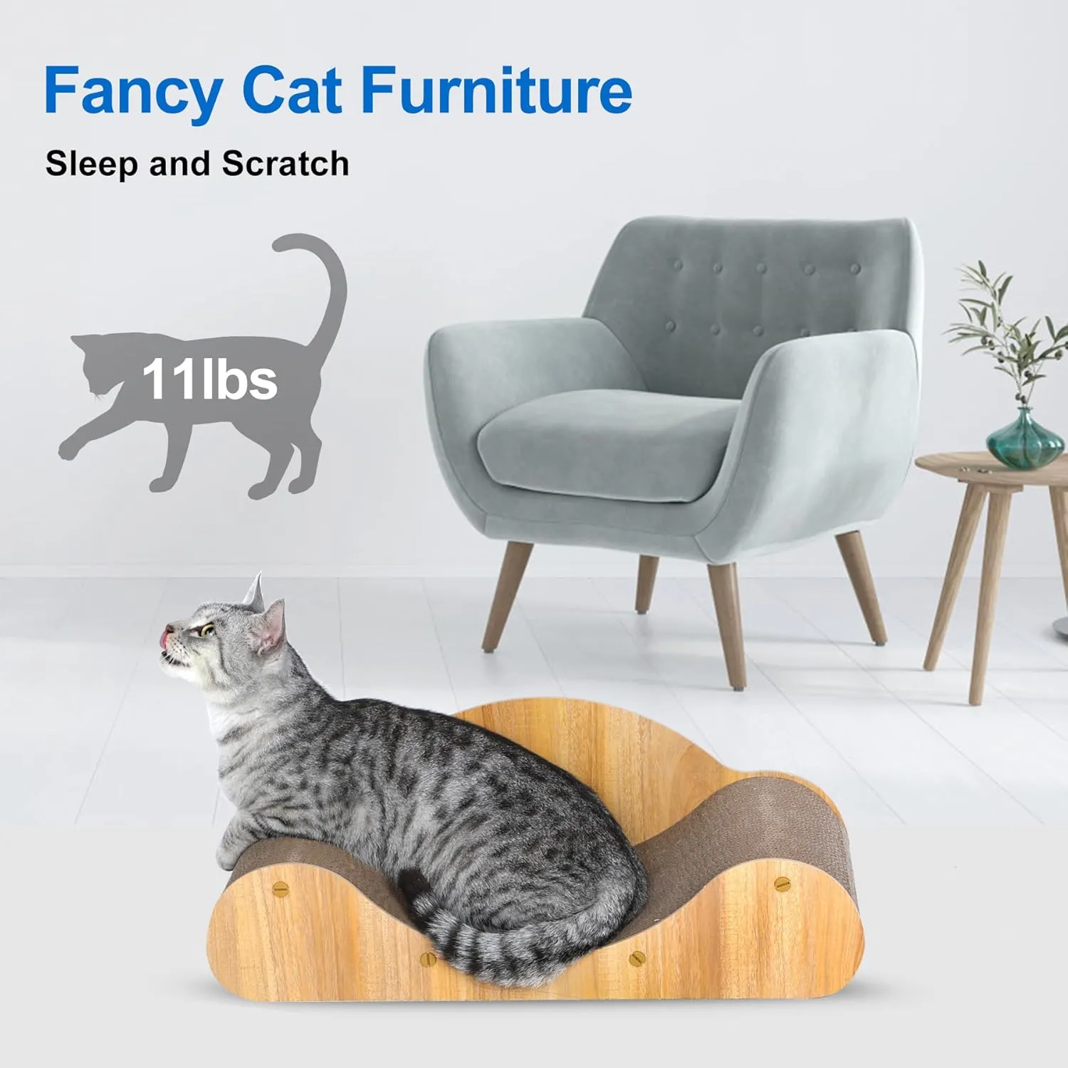 FluffyDream Cat Scratcher Cardboard, Scratching Pad House Bed Furniture Protector, Infinity Shape, Curved (Wood, Round Sofa)