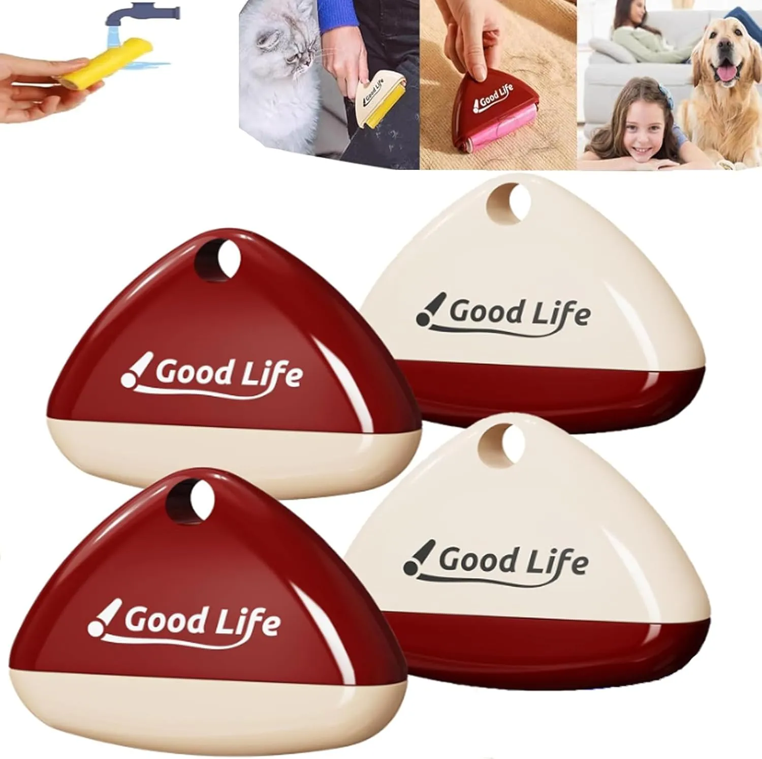 Good Life Lint Roller, Reusable Mini Lint Roller Pet Hair Remover, Portable Lint Remover for Clothes, Furniture, Dog & Cat Hair (4PCS)