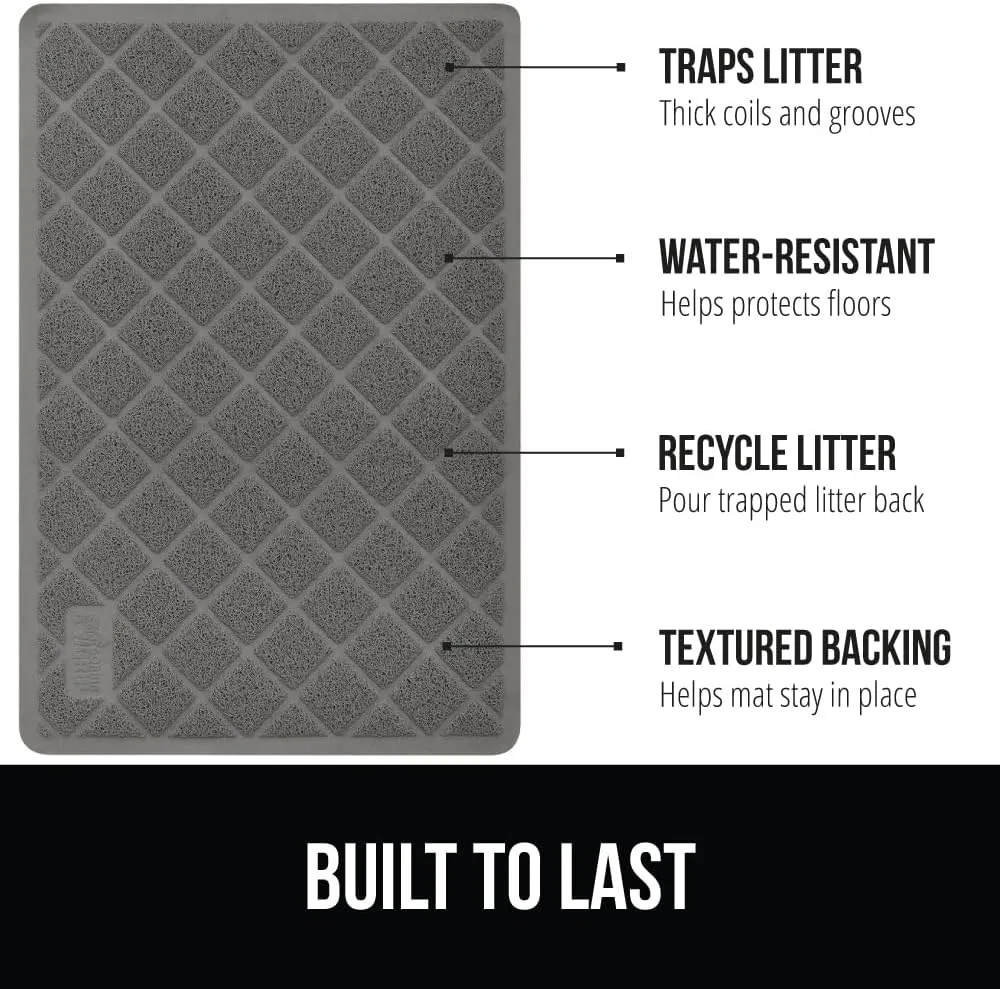 GORILLA GRIP Cat Litter Box Mat, Water Resistant Kitty Litter Trapping Mat, Textured Backing, Easy to Clean, Less Waste and Clean Floors, Kitten Supplies for Indoor Cats, Soft on Paws, 24x17 Gray