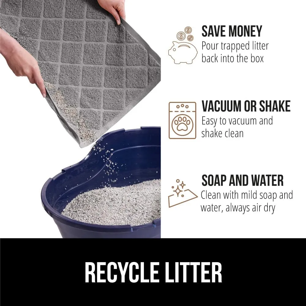 GORILLA GRIP Cat Litter Box Mat, Water Resistant Kitty Litter Trapping Mat, Textured Backing, Easy to Clean, Less Waste and Clean Floors, Kitten Supplies for Indoor Cats, Soft on Paws, 24x17 Gray