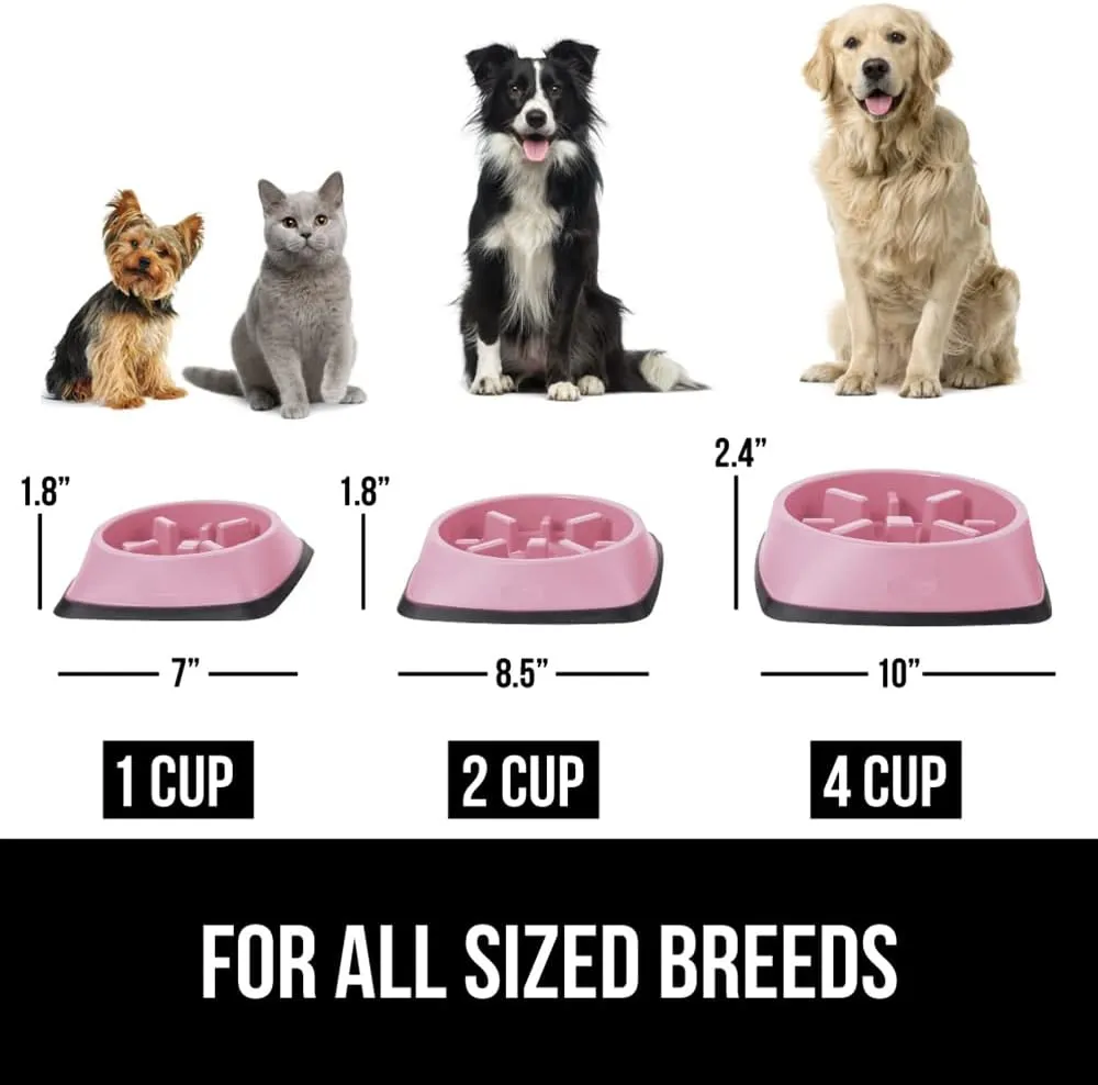 Gorilla Grip Slow Feeder Dog and Cat Bowls, Interactive Puzzle Toy for Dogs and Cats Food Training, Keeps Pets Busy and Prevents Puppy Overeating, Large, Small Breeds, 100% BPA Free, 1 Cup Pink