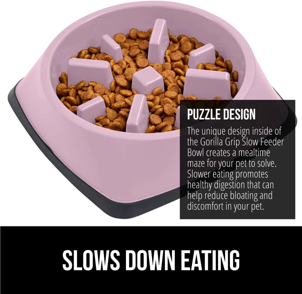 Gorilla Grip Slow Feeder Dog and Cat Bowls, Interactive Puzzle Toy for Dogs and Cats Food Training, Keeps Pets Busy and Prevents Puppy Overeating, Large, Small Breeds, 100% BPA Free, 1 Cup Pink