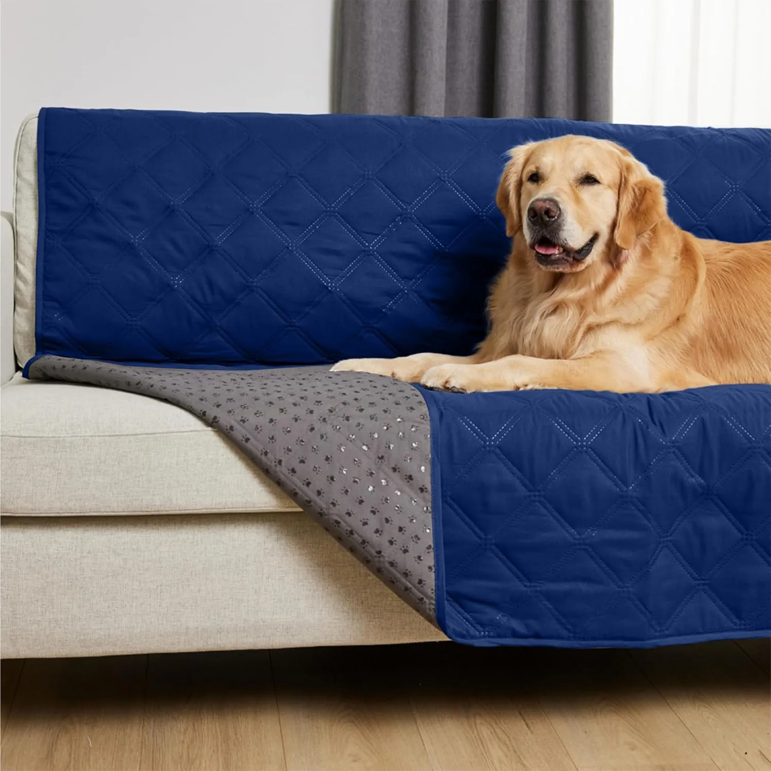 GORILLA GRIP Waterproof Dog Bed Cover 82x102, Pet Blanket for Furniture, Sofa, Couch, Crate, Car, Sofa Throw Essential for Cats and Dogs, Tear and Slip Resistant Leakproof Cushion Cover, Navy Blue