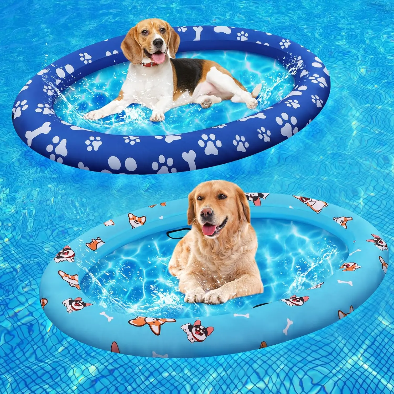 Haull 2 Pcs Inflatable Dog Floats for Pool Dog Pool Rafts Dog Boat for Large Dog Pet Swimming Floats Inflatable Floating Mat Pool Toy for Small Medium Dogs Puppies Cat Summer Swimming Pool