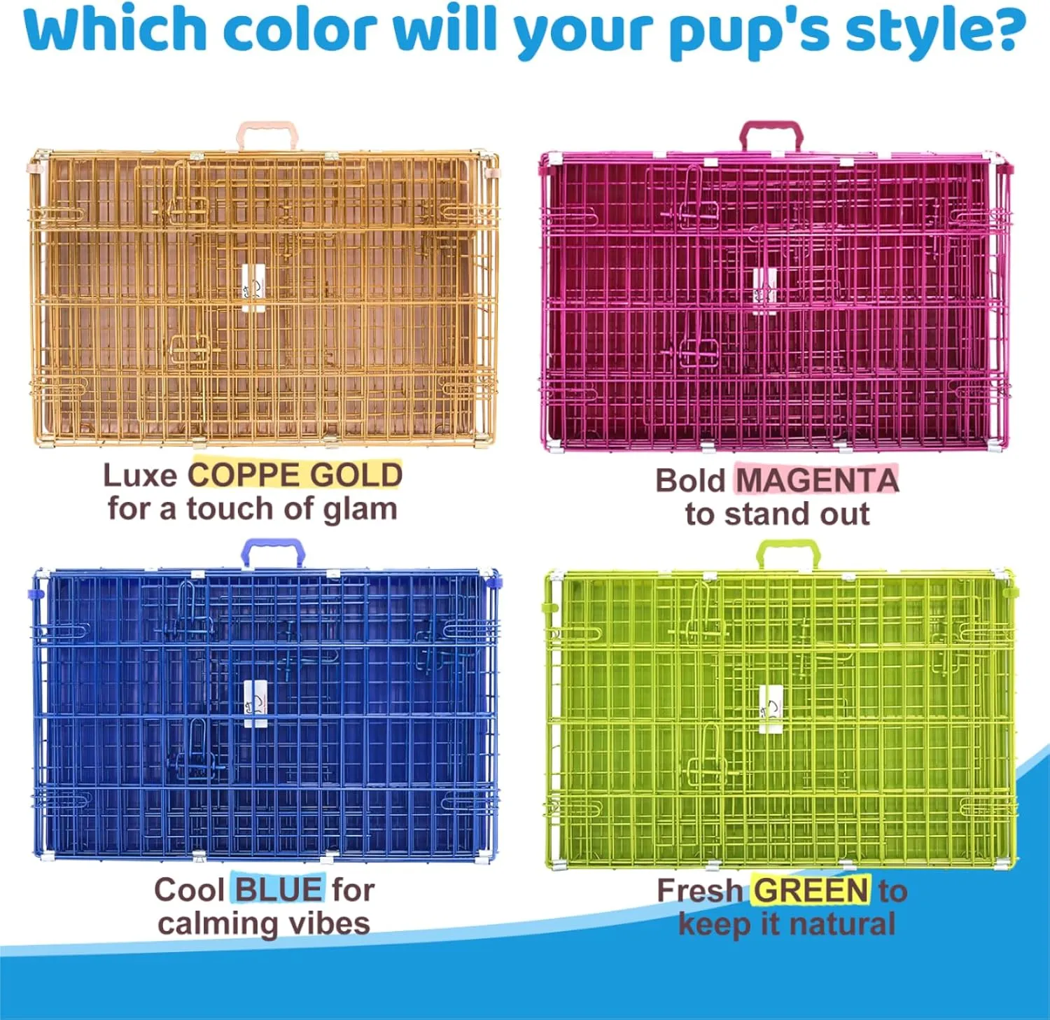 HOMEY PET Blue 30 Inch Dog Crate, Small Dog Kennel Indoor Collapsible Dog Cage Medium Sized Dog Nano-Coated Metal Wire Dog Crates with Removable Floor Grid and Tray, Double Doors Dual Locks, Handle